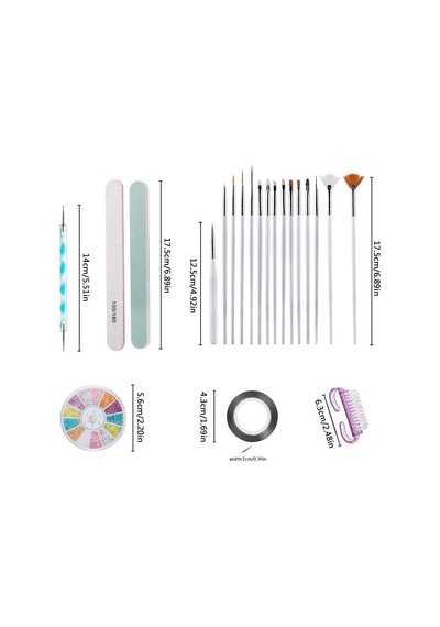 Nail Art Tırnak Süsleme Sanatı Tasarım Seti, 37 Adet, Tırnak Fırçası, Şerit Bant, Noktalama Kalemi, Suni Elmas Taşlar, Tırnak Süsleri Beyaz - Çok Renkli Nail Art Tırnak Süsleme Sanatı Tasarım Seti, 37 Adet, Tırnak Fırçası, Şerit Bant, Noktalama Kalemi, Suni Elmas Taşlar, Tırnak Süsleri Beyaz - Çok Renkli