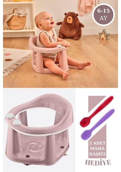 Flosoft Vakumlu Bebek Banyo & Mama Oturağı + Silicolife 2 Adet Silikon Mama Kaşığı Hediye Pembe