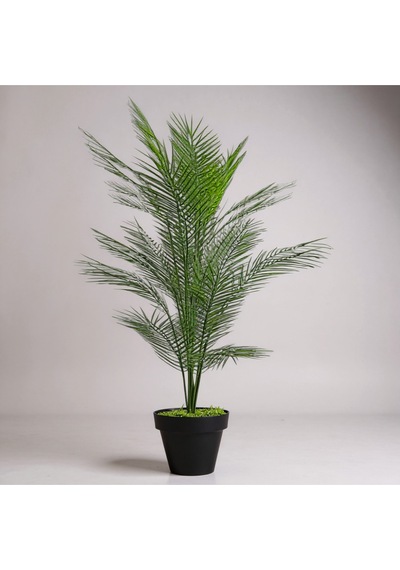 Yapay Areka Ağacı Palmiye Ağacı Salon Bitkisi Yapay Areka 130 Cm 20 Yaprak Siyah Plastik Saksı Çok Renkli