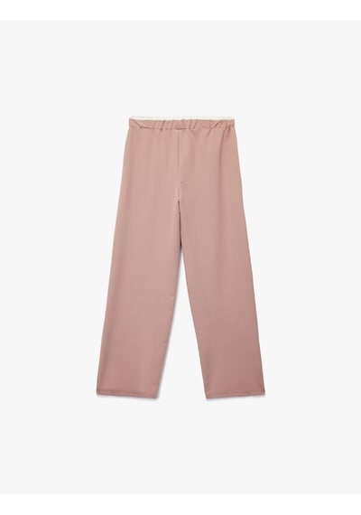 Koton Beli Lastikli Yüksek Bel Basic Geniş Paça Pantolon Pembe 6wkg40025aw Gül