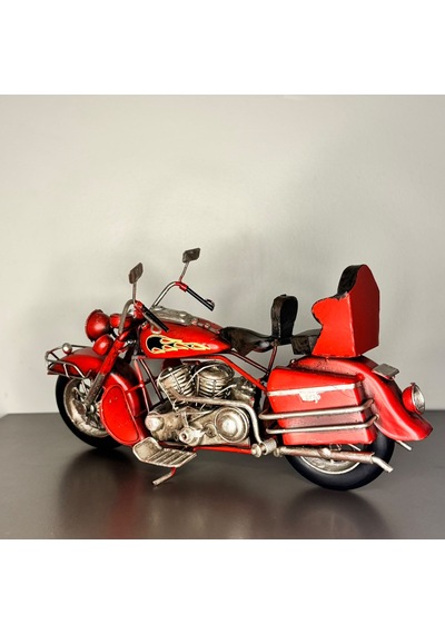 Kırmızı Alev Motifli El Yapımı Metal Motosiklet Biblo 25 Cm