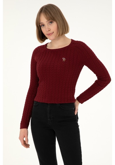 U.S. Polo Assn. Kadın Bordo Basic Bisiklet Yaka Kazak 50288981-VR014