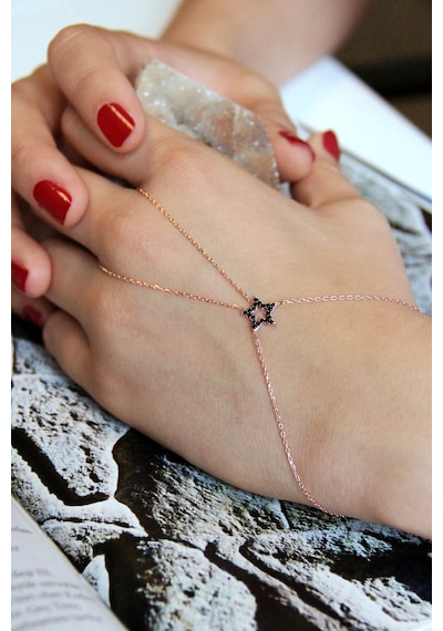 Siyah Taşlı Yıldız Motifli Gümüş Şahmeran - B061301 Rose Gold