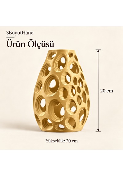 Dekoratif Vazo 20 Cm Oval Delikli Modern Tasarım Kuru Ve Yapay Çiçek Vazosu Altın