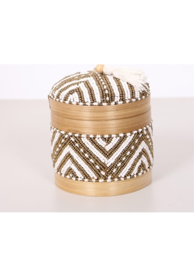 Bali Boncuklu Bambu Saklama Kutusu 12x14 Cm