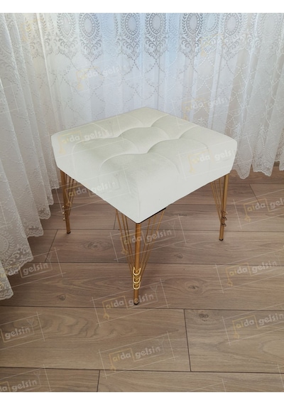 Modern Dilim Puf Ayakucu Puf Gold Metal Ayak 45 45 Beyaz