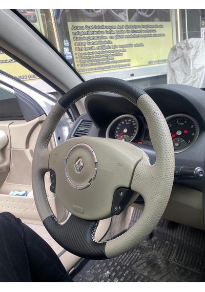 Renault Megane 2-Kangoo-Scenic 2 bej karbon desen bej dikiş  kılıfı araca özel tam kaplayan