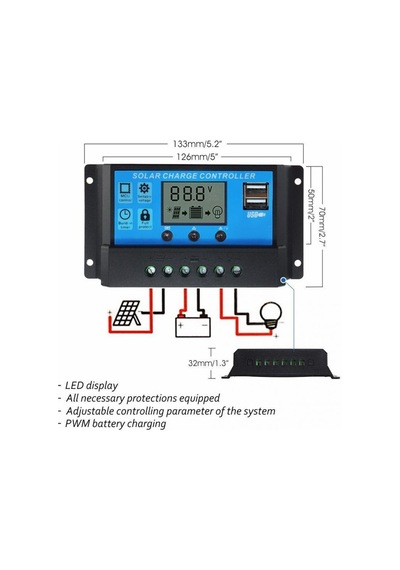 Pwm 30A Solar Şarj Regülatörü 12 V 24 V Lcd Ekran Çift Usb