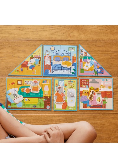 Moritoys My Dream House - 6in1 Puzzle 2-3-4-6-8-10 Parça Yapboz İle Hayalindeki Evi İnşa Et