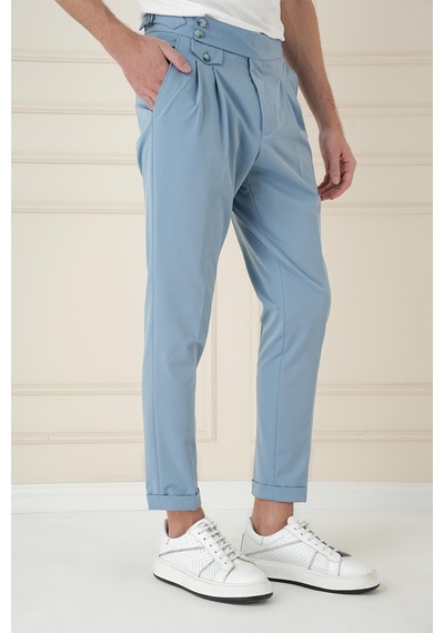 Efor Comfort Fit Beli Tokalı Çift Pileli Havacı Mavi Jogger Pantolon P 1172 Mavi