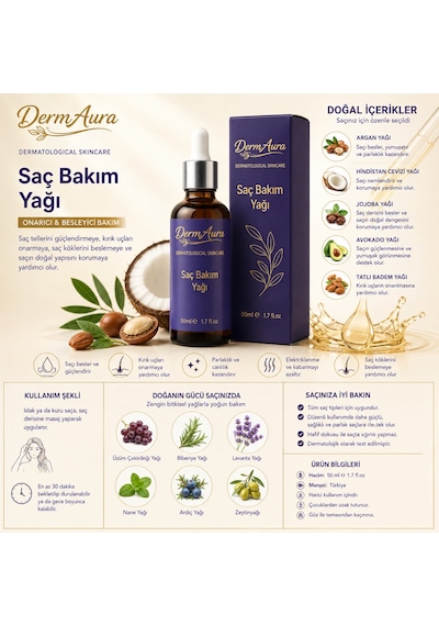 Dermaura Saç Bakım Yağı Onarıcı Ve Besleyici Bakım 50 Ml