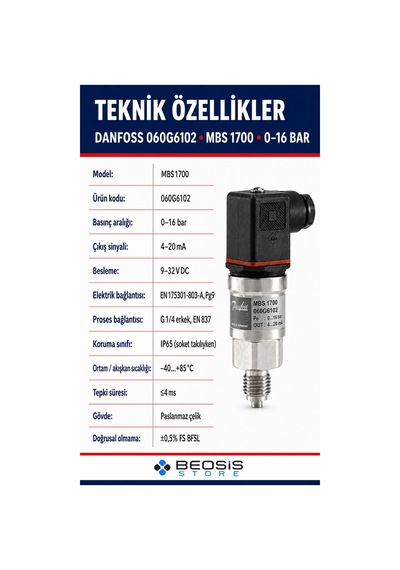 Danfoss 060g6102 Mbs 1700 0-16 Bar Basınç Transmitteri