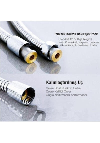 Coofbe 1.5mt Sprial Hortum 4 Parça Paslanmaz Çelik Taharet Musluk Seti Tuvalet Musluk El Duş Tabancası Gümüş