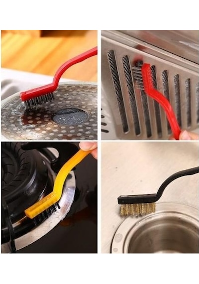 Bakır Demir Plastik Mini Detaylı Temizlik Fırçası Temizleyici 3'lü