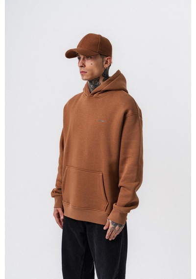 Erkek Respire Yazı Detaylı Kapüşonlu Basic Oversize Hoodie Kahve