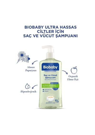 Biobaby Ultra Hassas Bebek Şampuanı Saç Ve Vücut İçin, Organik Elma Özlü-3'lü Set 500 Ml X 3