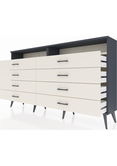 Arges Konsol 2 Raflı 8 Çekmeceli 176x30x99 Antrasit-aytaşı Antrasit-aytaşı