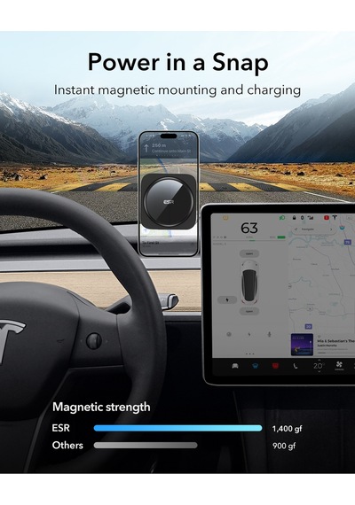 Tesla Model 3, Y, S, X Uyumlu 15w Magsafe Teleskopik Araç Şarj Cihazı Siyah Siyah