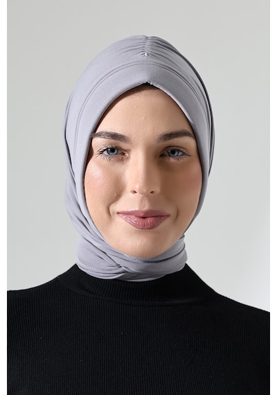 Üç Farklı Bağlamalı Tesettür Hazır Pratik Şal Gri Gri