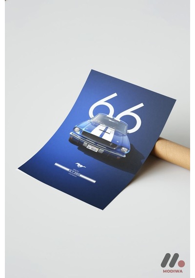 Ford Mustang 1966 Mavi Poster, Çerçevesiz Yüksek Kalite Duvar Afişi - Oto Severlere Özel Hediye