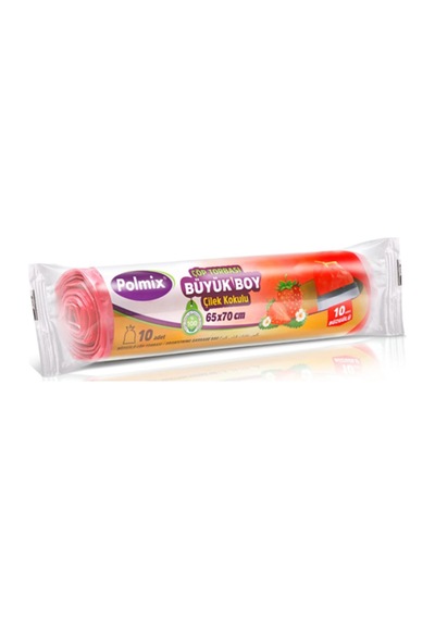 Polmix Çilek Kokulu Büyük Boy Çöp Torbası 10'lu Kırmızı 65 x 70 CM