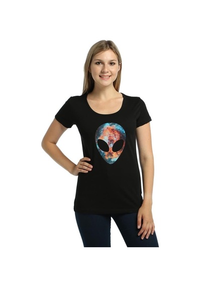 Bant Giyim - Alien Cosmos Siyah Kadın T-Shirt Tişört