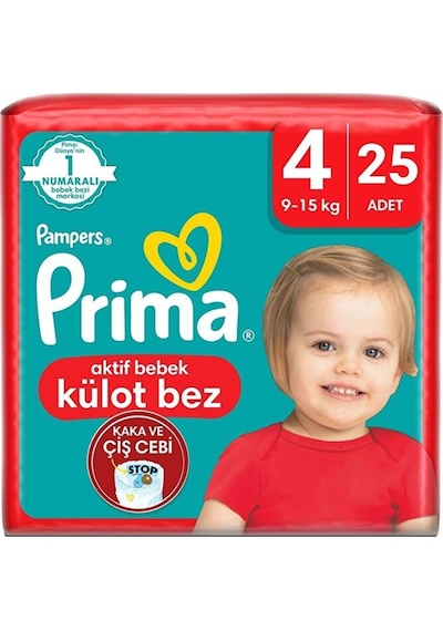 Prima Aktif Bebek Külot Bez 4 Beden 9-15 Kg 25 Adet