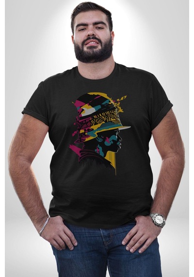 Canlı Afrobeat Füzyon Renkli Siluet Unisex Unisex Siyah Organik Baskılı T-shirt Penye Yüksek Kalite Siyah