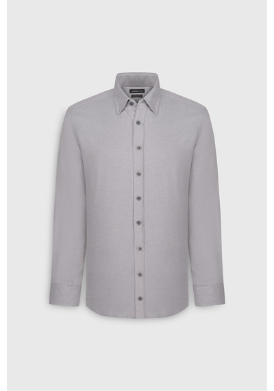 AC&Co / Altınyıldız Classics Erkek Grı Pamuklu Oxford Slim Fit Dar Kesim Gizli Düğmeli Yaka Armürlü Gömlek Gri