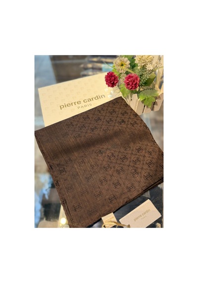 Pierre Cardin Pamuk İpek 100x100 Monogram Eşarp Acı Kahve - 934 Acı Kahve - 934