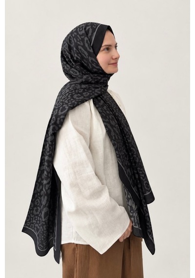 Belli Leopar Desen Fresh Lena Şal Siyah