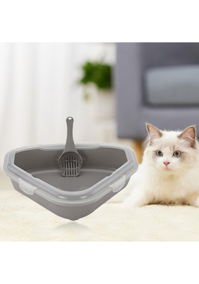 Kedi Kumu Kabı Ve Kepçe Kedi Kumu Kabı Üçgen Dayanıklı Kedi Kumu Kabı Gri