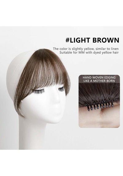 Sahte Patlama Tapınaklarla Saç Uzatma - Doğal Günlük Görünüm İçin Wispy Fringe Clip -on Light Brown