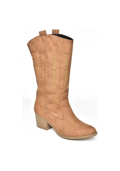 Fox Shoes R973934002 Taba Süet Kovboy Model Kadın Çizme Taba
