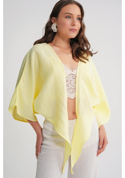 Mixray 4723 Kadın Önü Bağlamalı Bolero Bluz Sarı