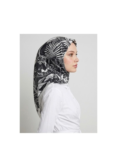 Bushu Noira Twill Eşarp - Çizgi Çiçek Desenli Çok Renkli 51601623