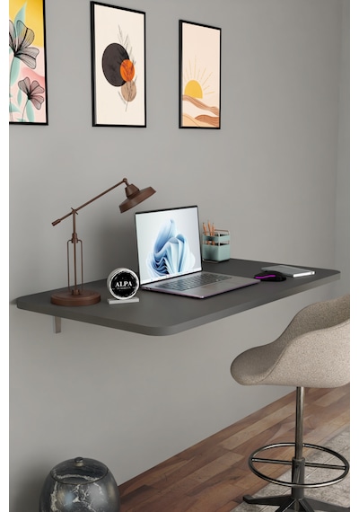 Katlanabilir Duvara Monte Masa - 50x90 Cm Ofis, Ev Çalışma Masası Antrasit