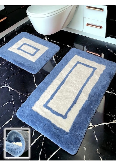 Turka Mavi 2li Banyo Paspası 60x100 50x60 Cm Mavi