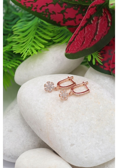 Kar Tanesi Model Zirkon Taşlı Rose Kaplama Bayan Gümüş Küpe 201022763