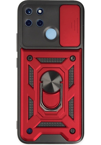 Realme C25y Uyumlu Kılıf Pars Lens Yüzüklü Silikon - Kırmızı