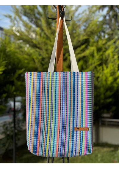 Colorful Plaj Çantası Açık Gri