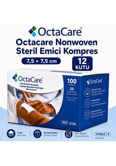 Octacare Nonwoven Steril Emici Kompres 7,5 7,5cm Kutulu 12 Kutu