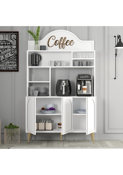 Lyon Kahve Köşesi 120cm - Beyaz / Altın