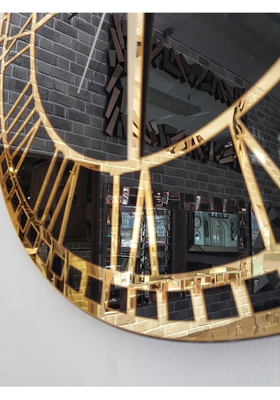 Ayna Denizi Golden Roma Model Altın Siyah Renk 50 Cm Dekoratif Aynalı Duvar Saati Siyah