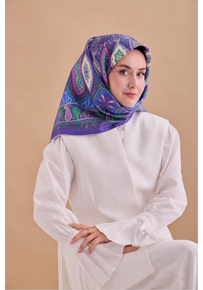 Twill İpek Eşarp 11476-04 Mor, Yeşil, Lila, Mavi, Gri