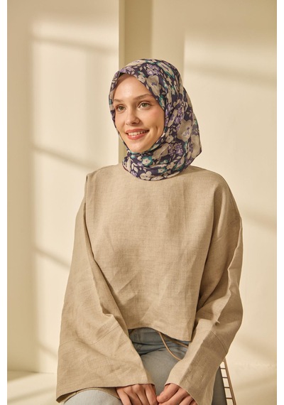 Silk Home Mine Desen Soft Pamuk Eşarp Patlıcan Moru