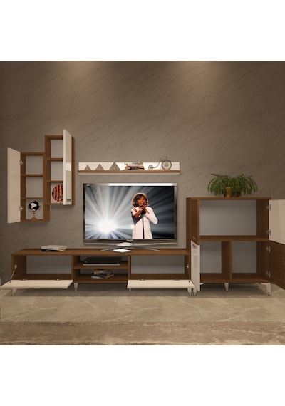 Decoraktiv Eko 6 Mdf Dvd Silver Tv Ünitesi Tv Sehpası Ceviz - Beyaz