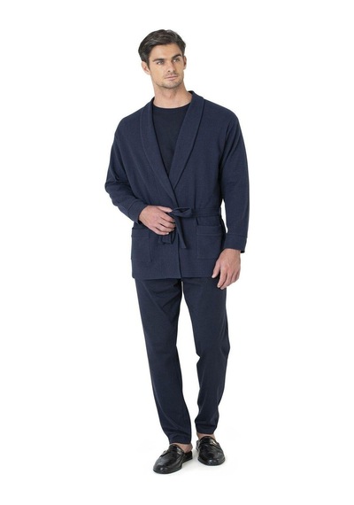 Pierre Cardin 5640 Erkek Triko Sabahlıklı 5'li Pijama Takım-lacivert Lacivert