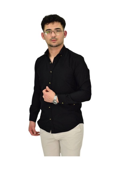 Erkek Likralı Spor Silim Fit Gömlek Bgl-st04326 Siyah