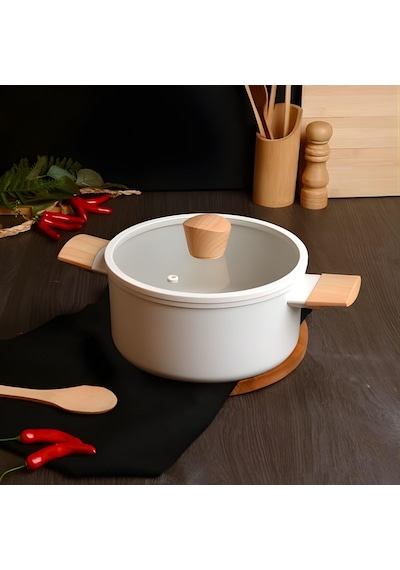 Belarıva 26 Cm Kpkl Beyaz Ahsap Saplı Derın Tencere Beyaz
